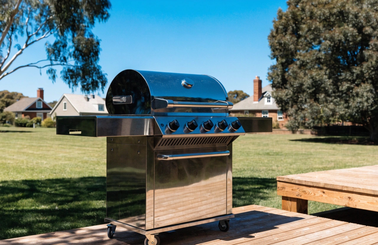 Clean gas BBQ on a suburban backyard deck in Newcastle