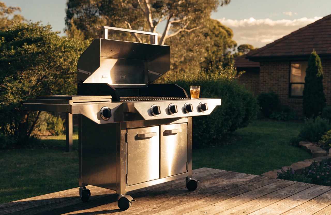 Gas BBQ on a suburban Newcastle backyard deck ready for entertaining