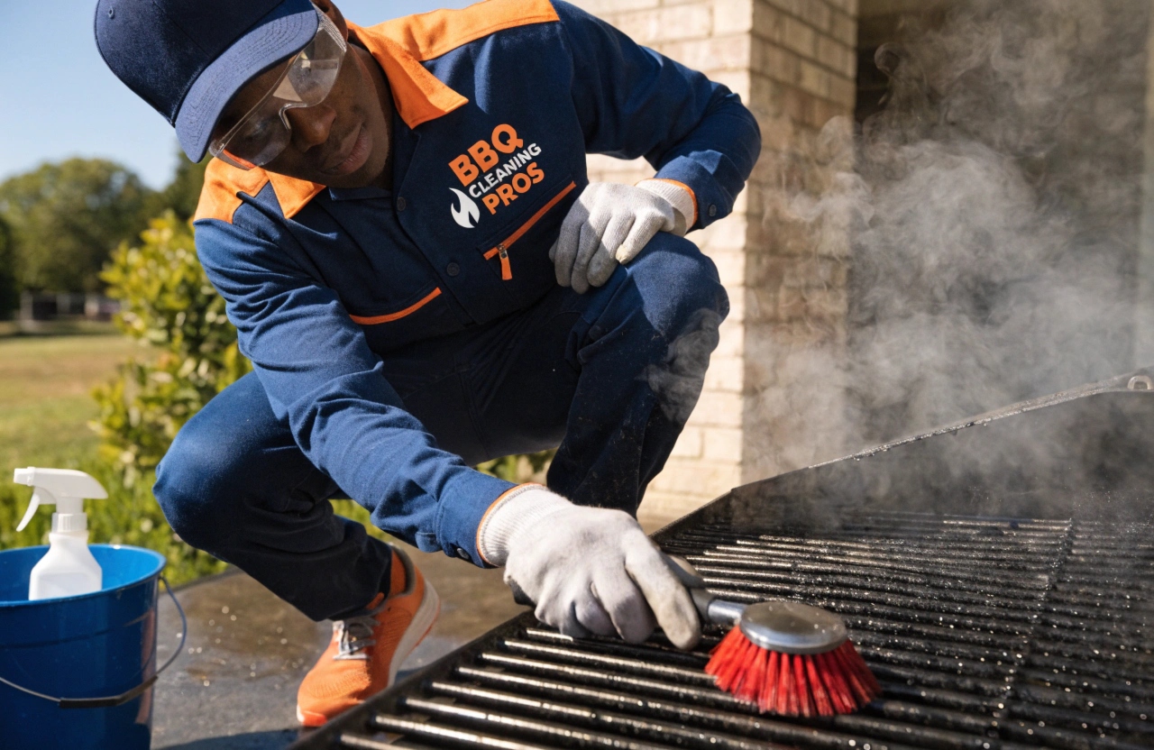Professional BBQ cleaner servicing a gas BBQ in a Newcastle backyard