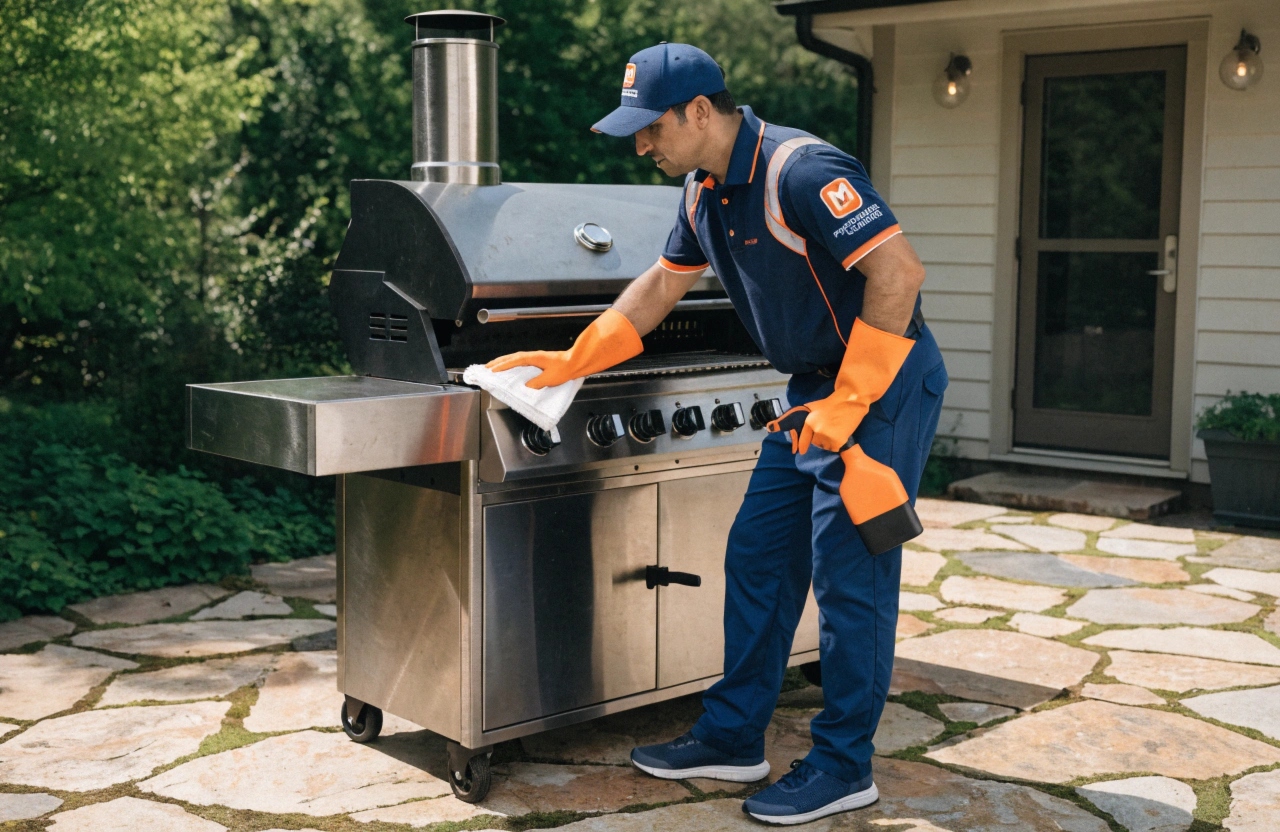 Professional BBQ cleaner Newcastle performing on-site BBQ cleaning service