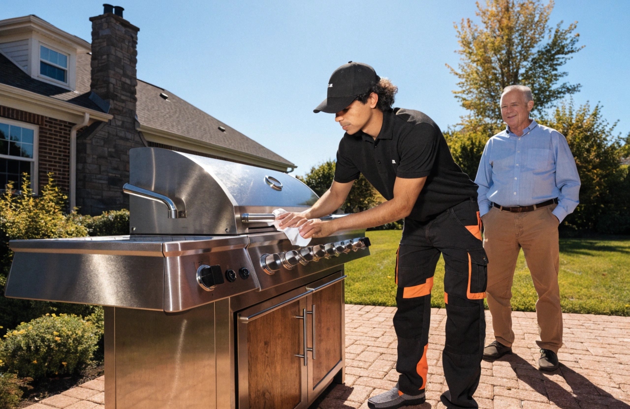 Final inspection and polish during on-site professional BBQ cleaning service Newcastle