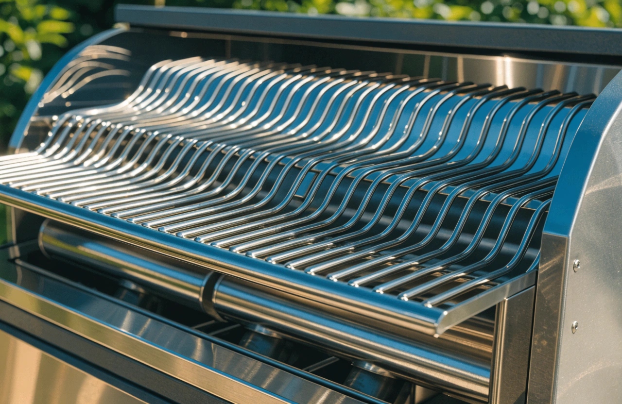 Clean stainless steel grates and burners inside a professionally cleaned built-in BBQ